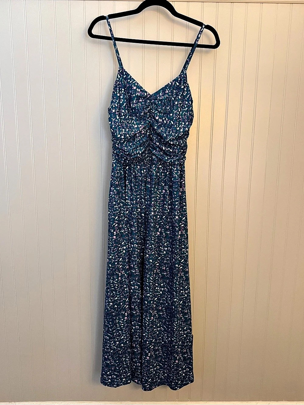 Floral Ruched Maxi Dress in Blue & Pink - Medium